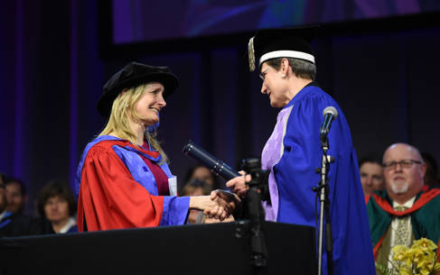 Cressida Cowell and Professor Debra Humphris