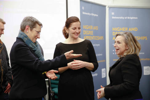 University Vice-Chancellor Professor Debra Humphris, MP Caroline Ansell and Viki Faulkner, Head of Apprentices