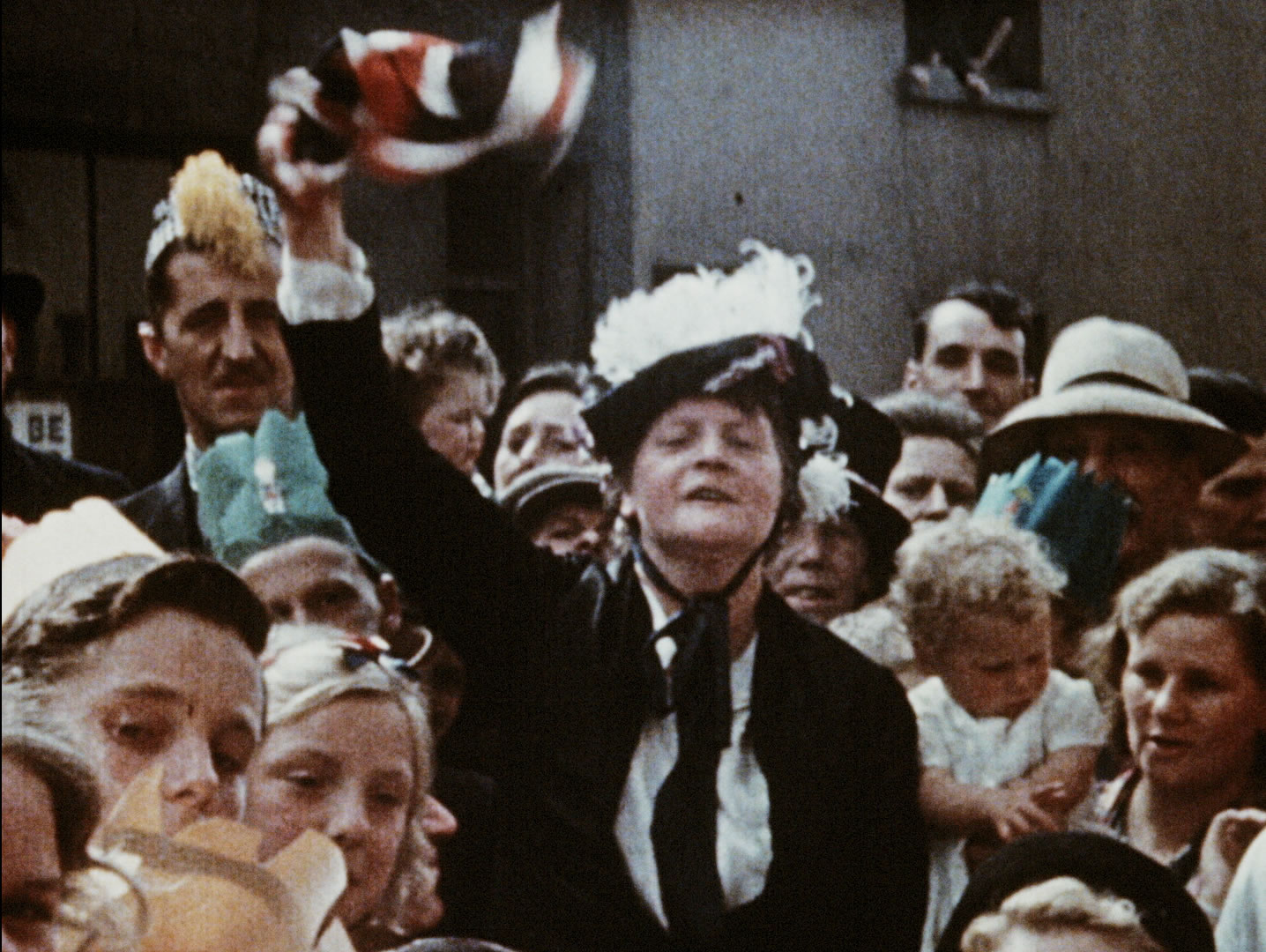 Colour World War 2 victory crowd