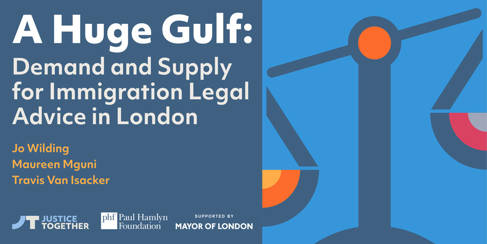 Cover of 'A Huge Gulf' report featuring some legal scales