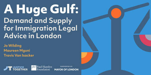 Cover of 'A Huge Gulf' report featuring some legal scales