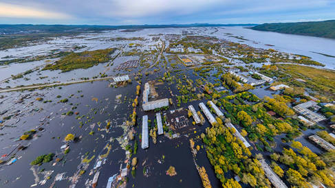 Flooded Amur river in Russia