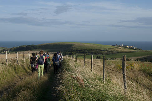 Hikers walking over the Downs