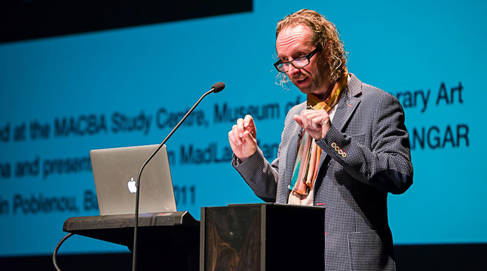 Professor Paul Sermon speaking at a conference