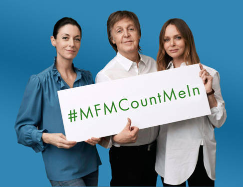 Mary, Sir Paul and Stella McCartney and Meat Free Monday logo