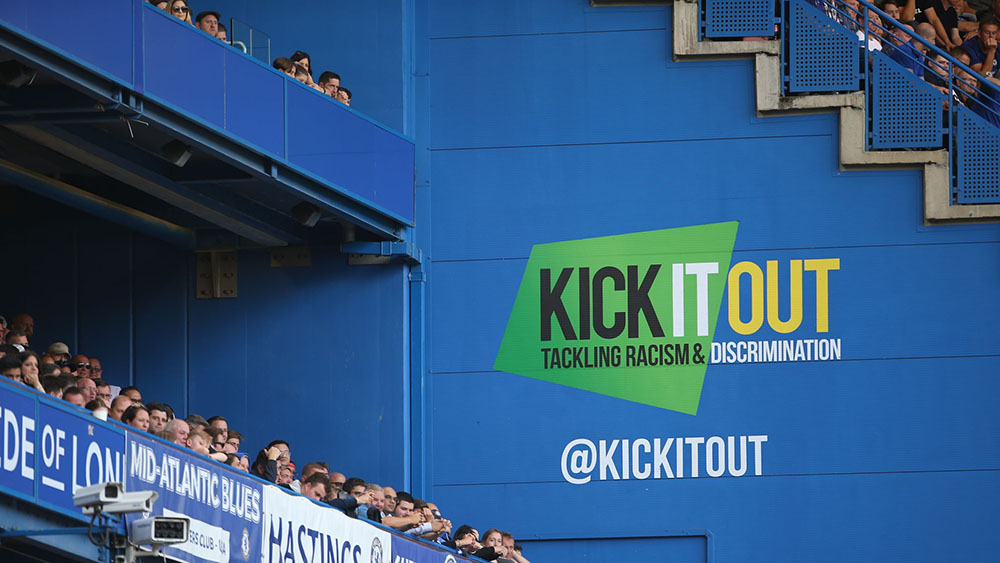 Football stadium anti-racism slogan