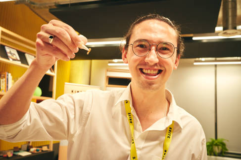 BRITE business demonstrating use of mealworms at BRITE event
