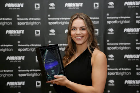 Graihagh Guille picking up 2022 University of Brighton Sports Award for shooting