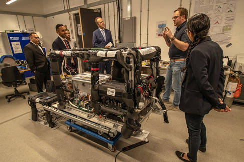 Lord-Lieutenant of Sussex with another example of pioneering University of Brighton technology - Mohammed Arif and Rusi Jaspal on far left