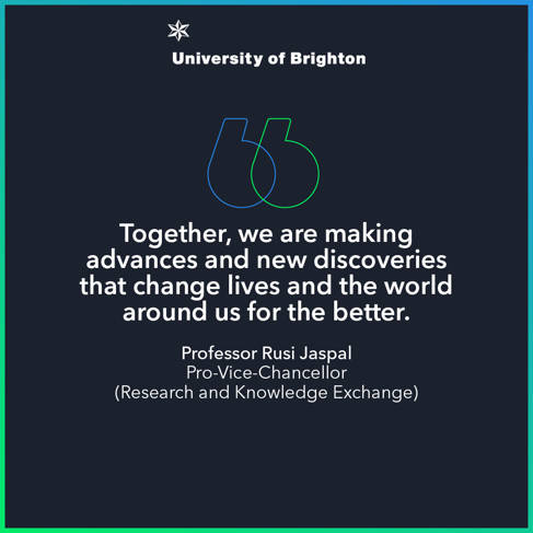 Quote: Together, we are making advances and new discoveries that change lives and the world around us for the better. Accreditation: Professor Rusi Jaspal, Pro-Vice-Chancellor for Research and Knowledge Exchange
