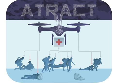 Illustration of drone flying over people being carried by others