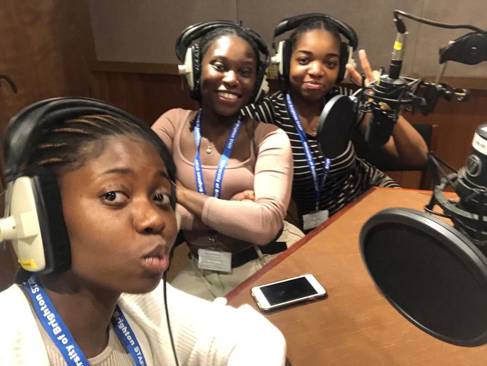 Faith Osifo, Rebecca Tetteh and Diane Danquah recording a podcast