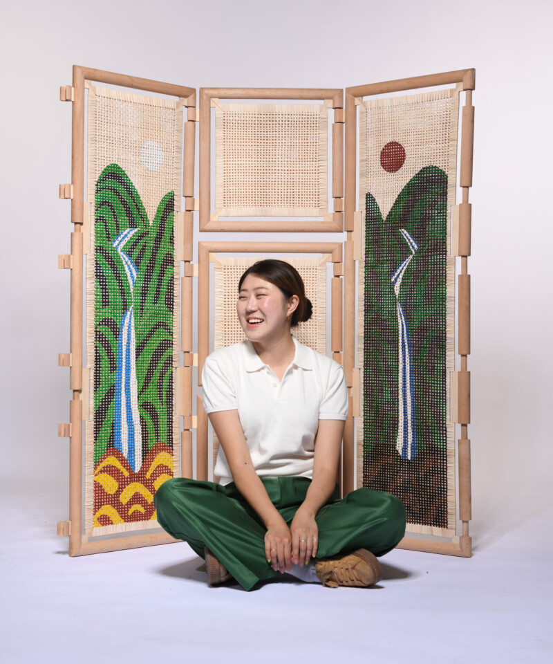 Jiin Kim, University of Brighton Craft MA student with her Korean-inspired wooden screen