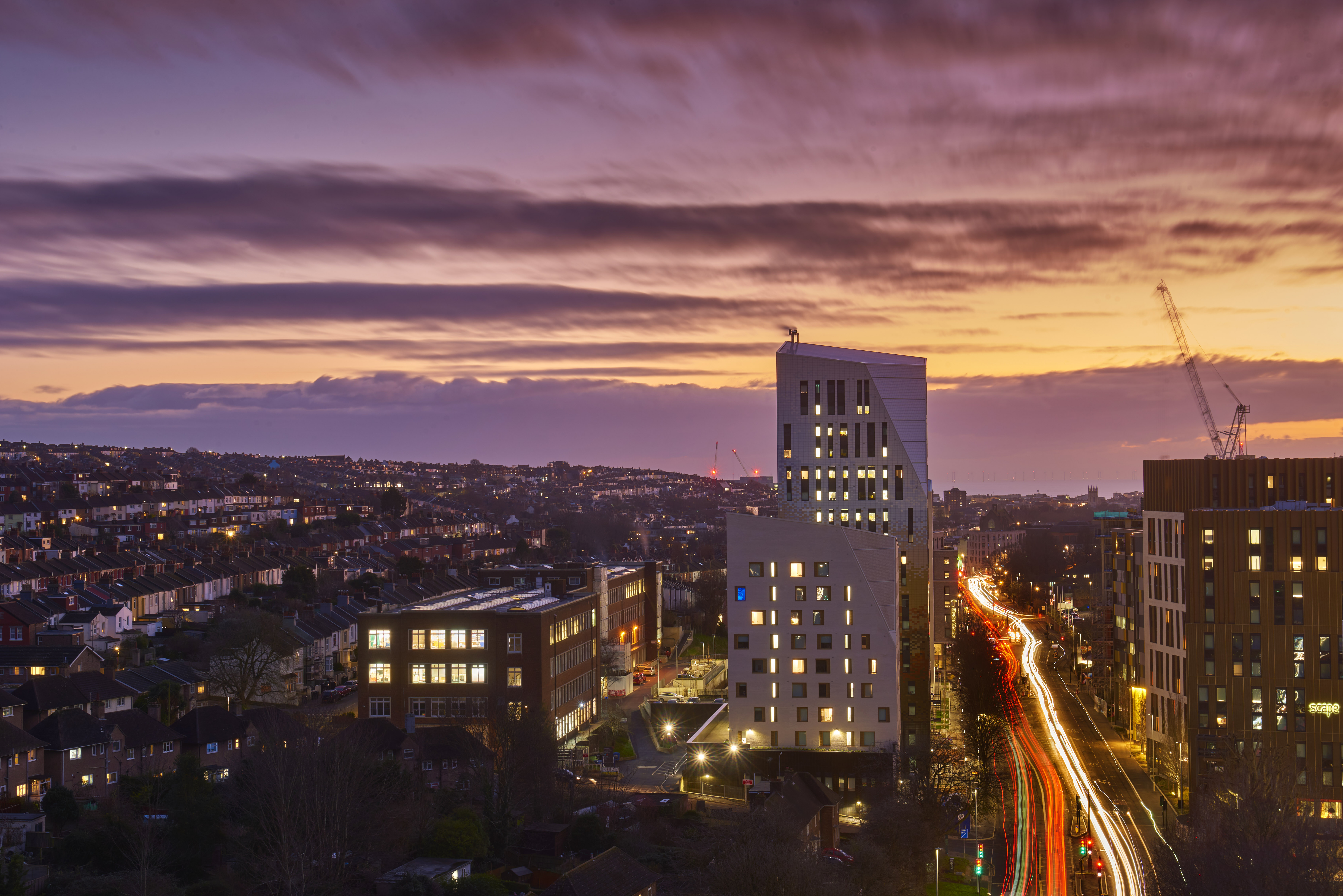 Timelapse image of Lewes Road at sunset