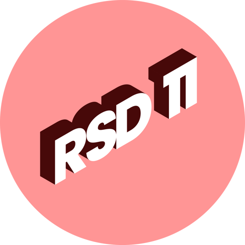 Logo of Relating Systems Thinking and Design (RSD) symposium, RSD11. Letters RSD11 with drop shadow in red circle