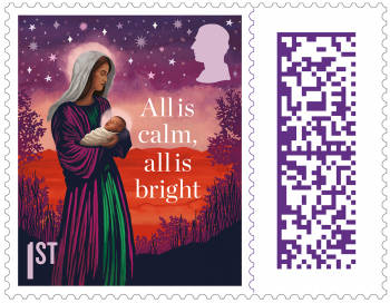 1st Class Christmas postal stamp, copyright The Royal Mail Ltd 2023 illustrated by Tom Duxbury
