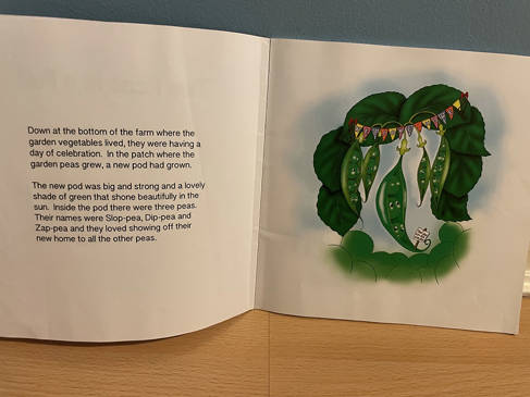 Illustration from the book Two Peas In A Pod published by University of Brighton teaching student Shamima Khatun