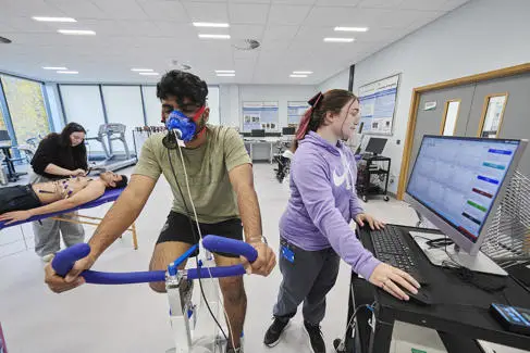 Meads building lab cyclist and data screen