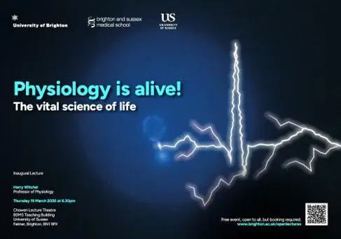 Poster for Harry Witchel lecture. Text with a digital drawing of a graph in the background.