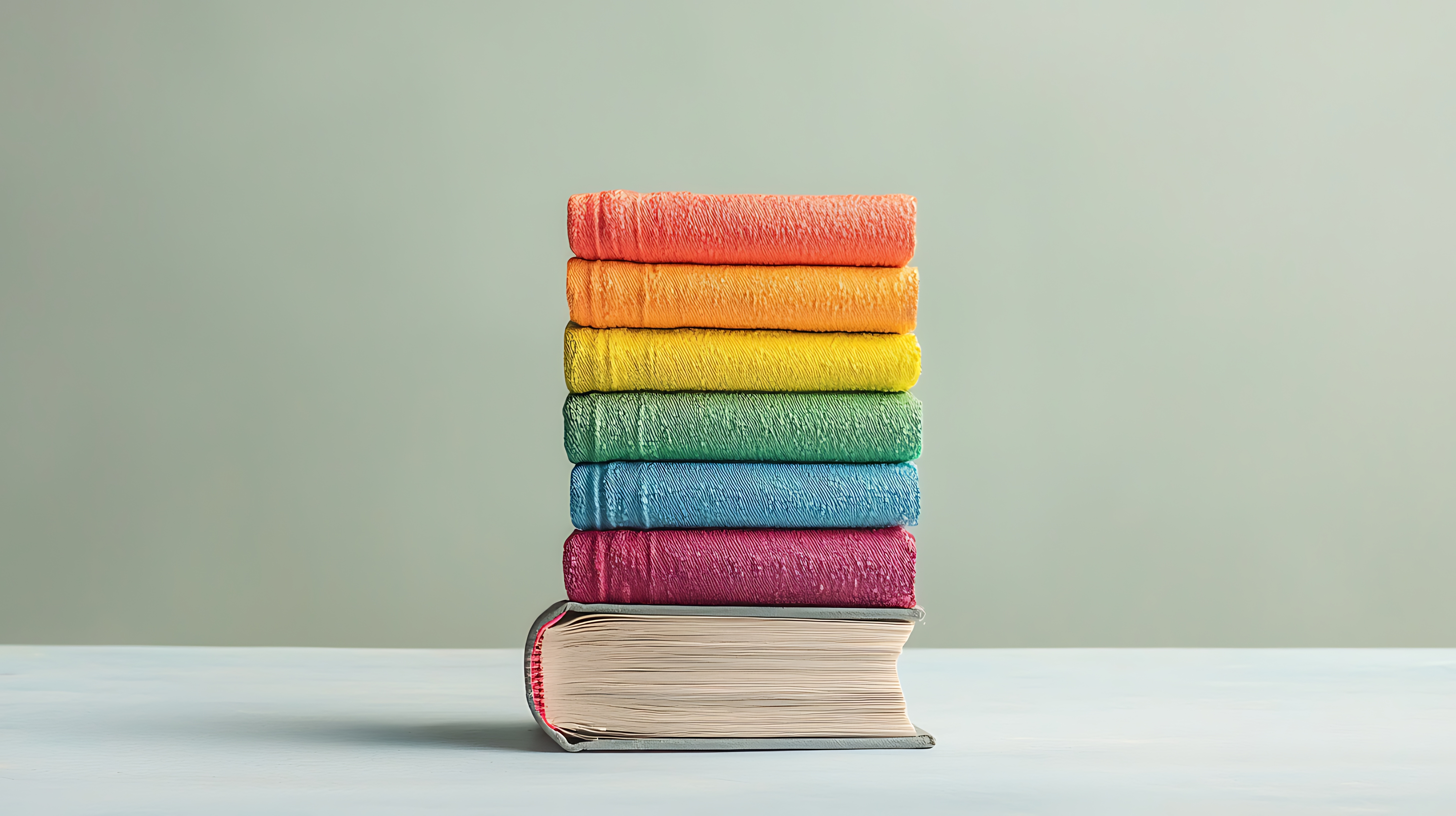 A stack of books painted red, orange, yellow, green, blue and purple