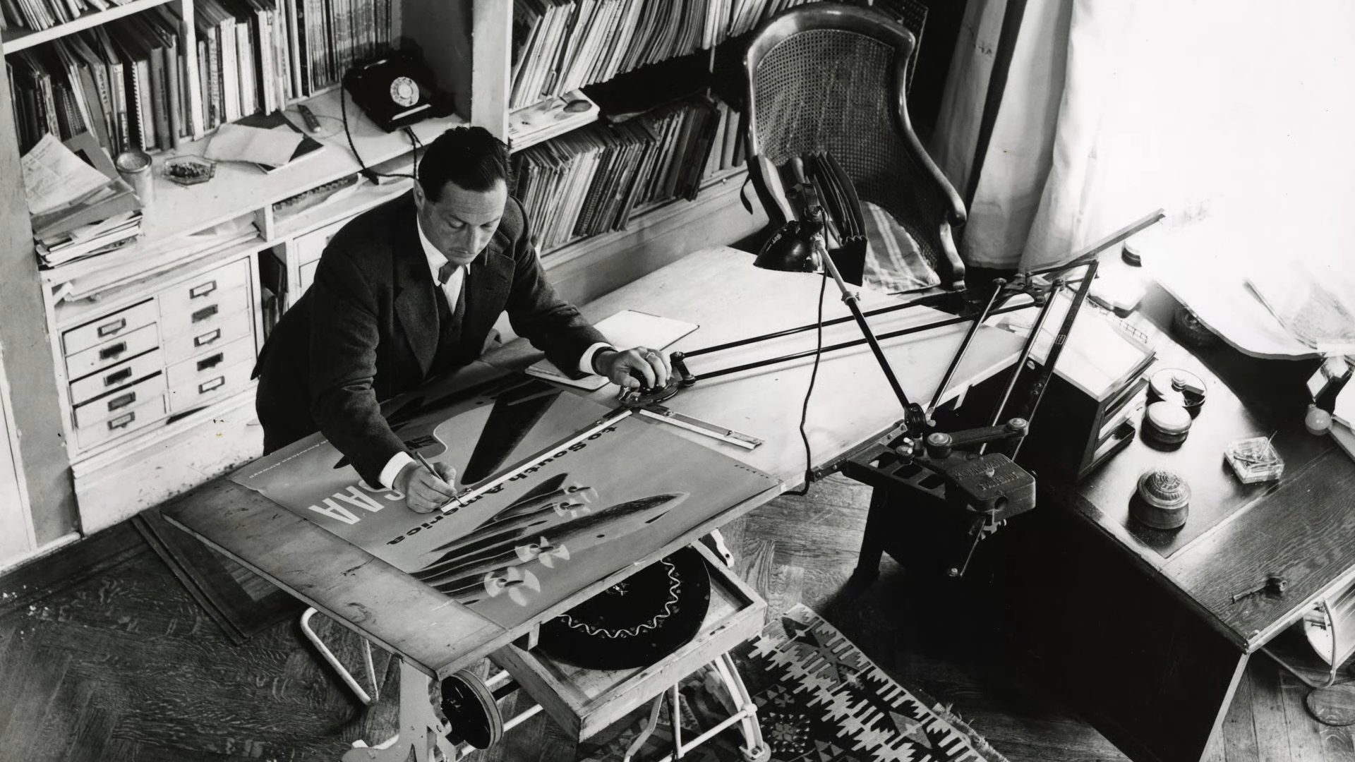 FHK Henrion in his studio. Photo Colin Tait.  FHK Henrion Archive, University of Brighton Design Archives, by courtesy of the Henrion Estate