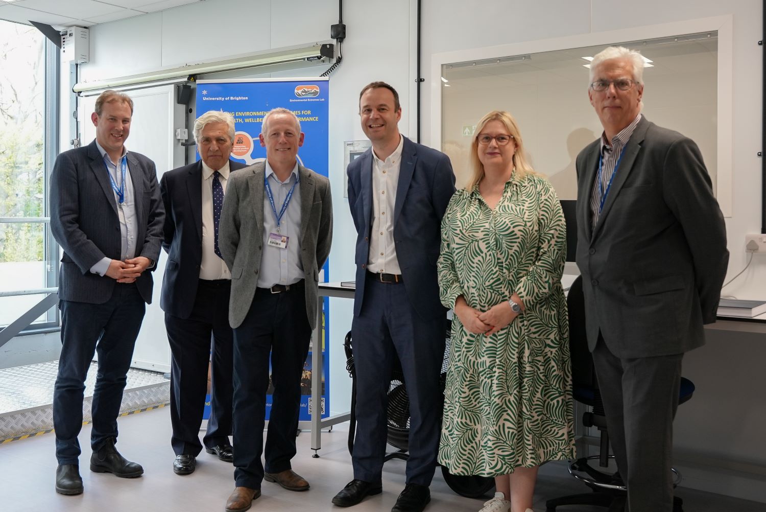 Group shot, left to right; Ben White, Chair of the Board of Governors Uni of Brighton;  Vice Lord-Lieutenant of Sussex, Mr Graham Peters DL; Dr Neil Maxwell; Paul Ramsbottom, OBE, CEO of th