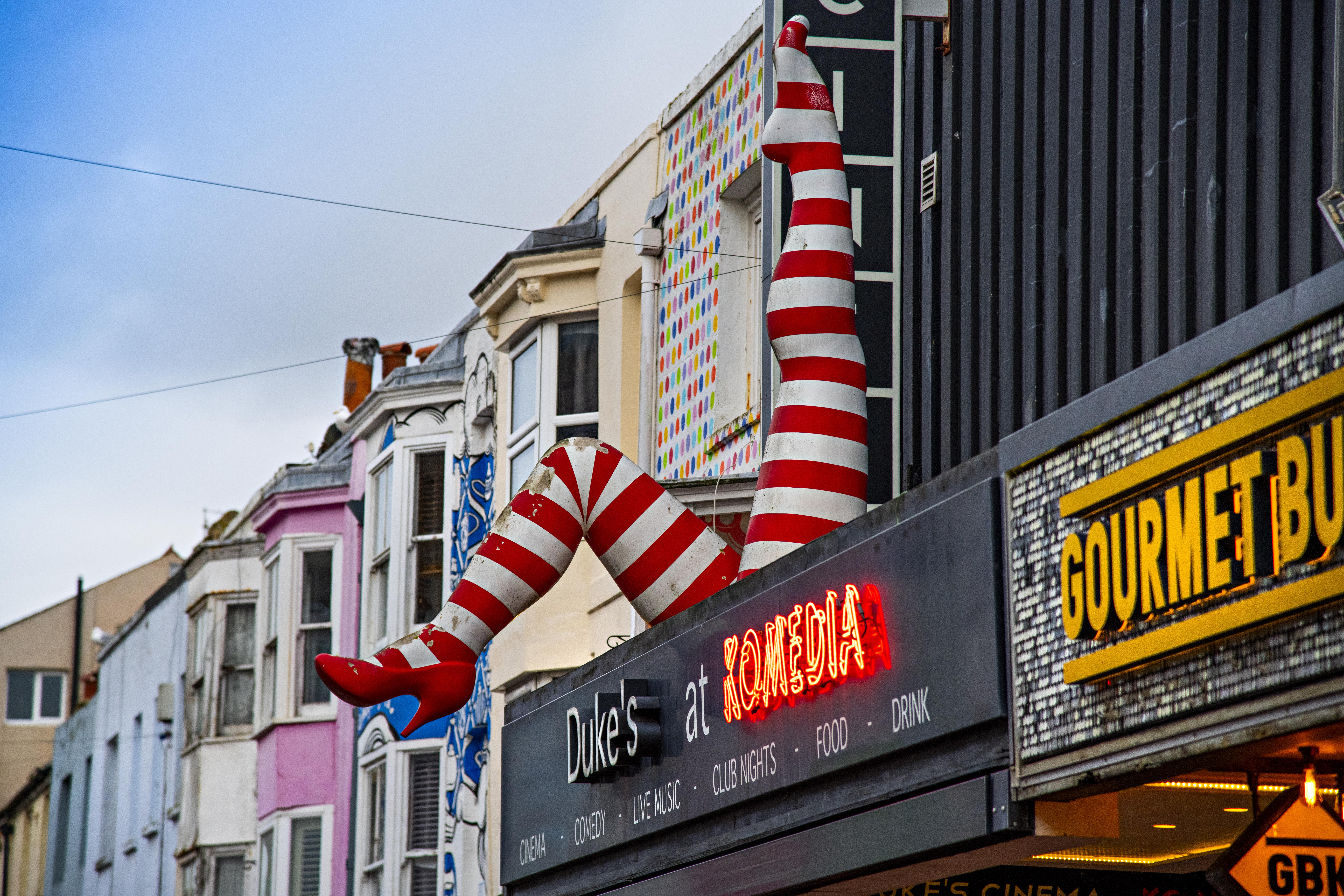 Image of Brighton Lanes, with Duke's at Komedia and Gourmet Burger Kitchen signage