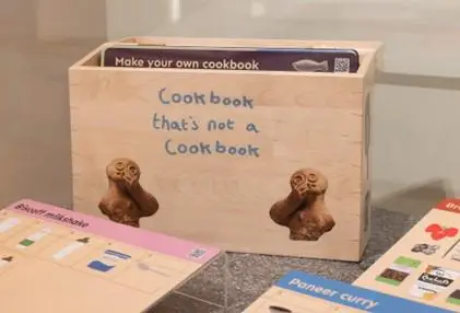 Art on display in an art gallery called 'this is not a cookbook'