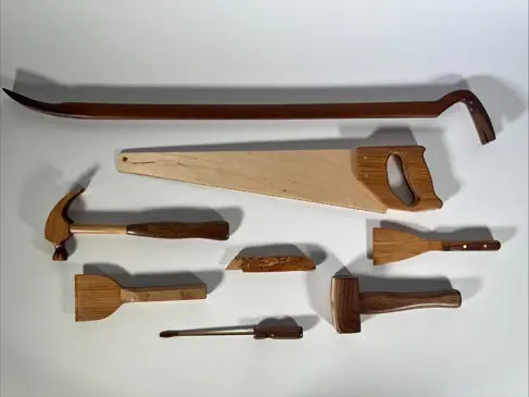 A selection of DIY tools made in wood