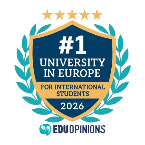 EDUopinions Badge 2025 reading 'Number one University in Europe for International Students'