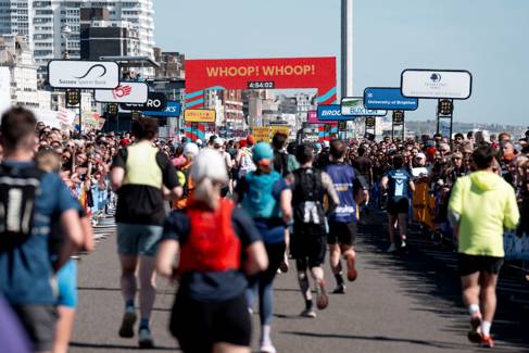 Runners head towards the finish line at Brighton Marathon