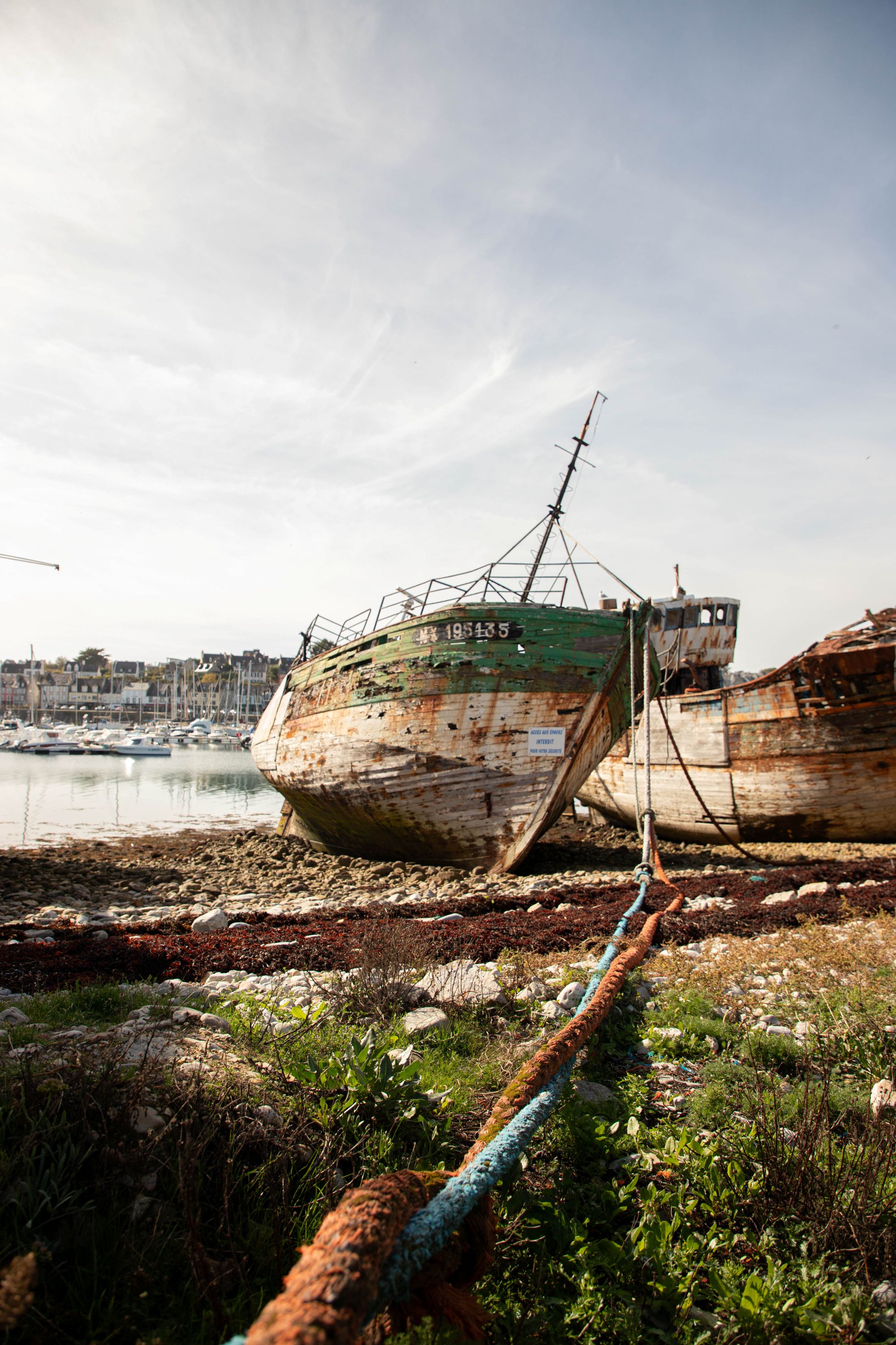 Abandoned boat on beach