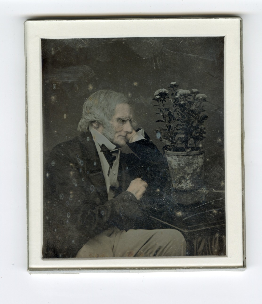 Self-portrait of William Constable with flowers and bird