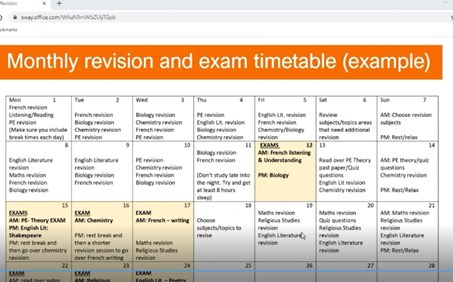 Example timetable