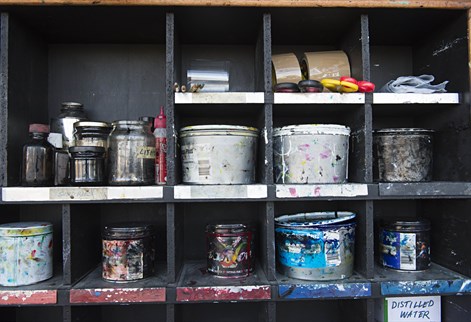Shelves with paint pots