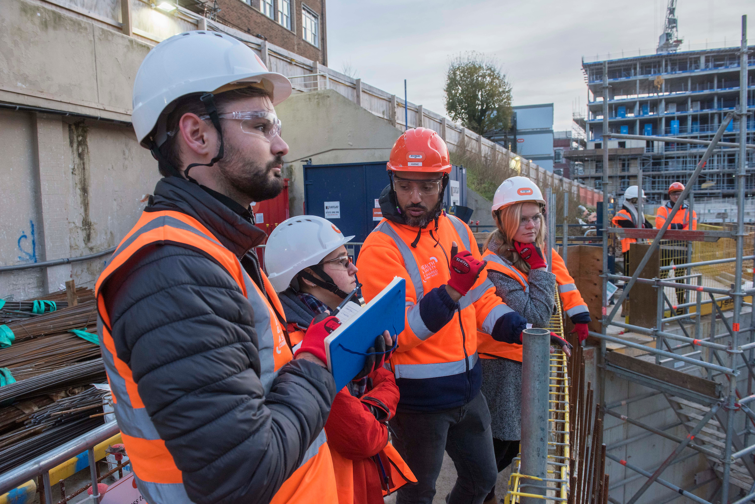 Students on Big Build site in high vis