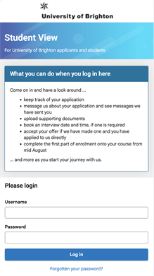 Student View log on screen