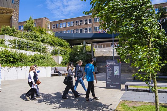 Students walking by the University of Brighton Moulsecoomb campus