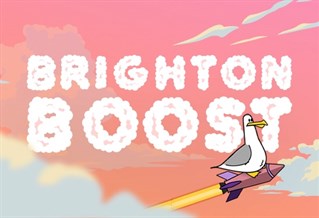 Illustration of a seagull on a rocket with the words: Brighton Boost