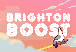 Illustration of a seagull on a rocket with the words: Brighton Boost