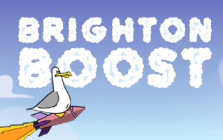 Seagull on a rocket with the words: Brighton Boost