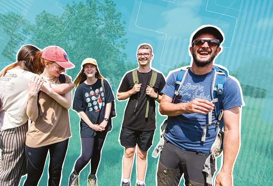 Composite image of students having fun