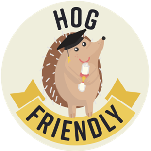 Illustration of a hedgehog with the words: Hog Friendly