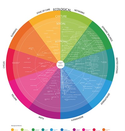 Image of colour wheel labelled with bioregional themes student work Sarah MacBeth